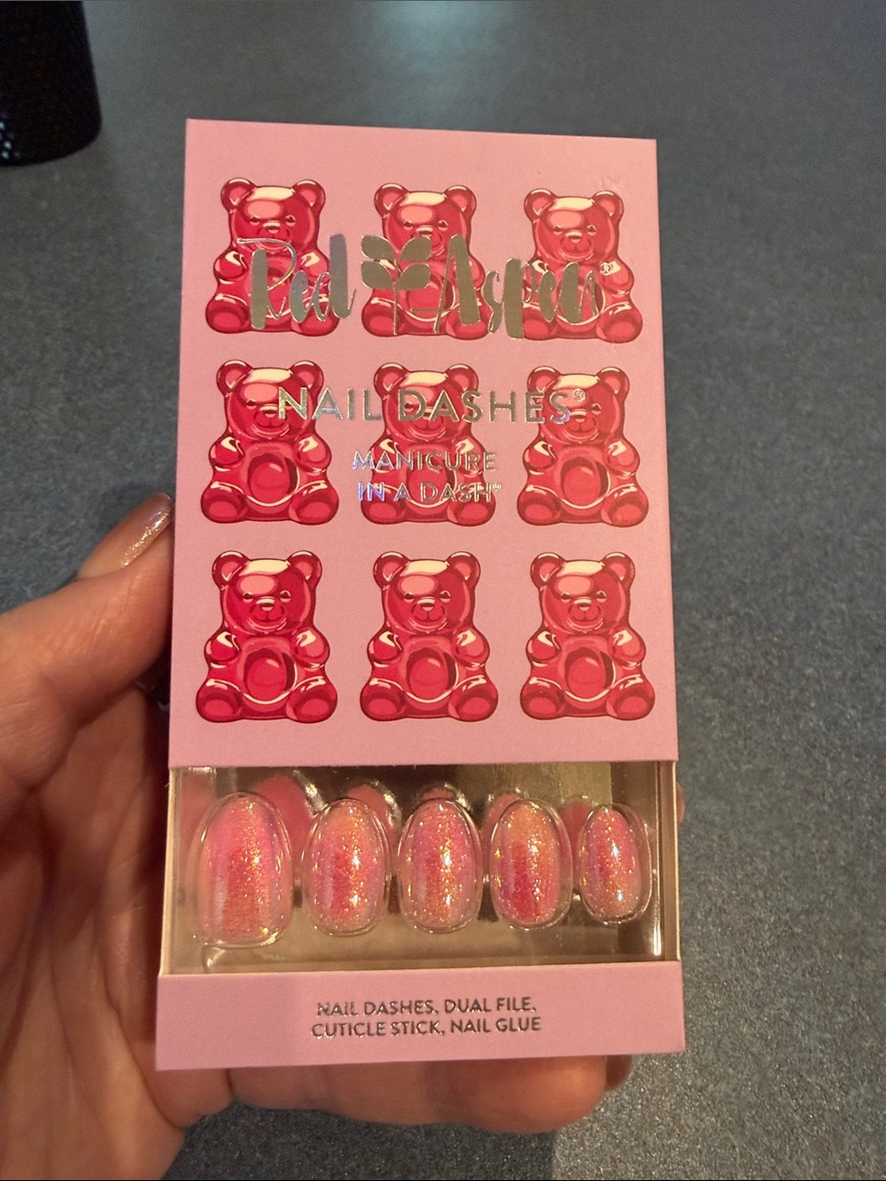 NAIL DASHES Pink Iridescent Glitter Press-On Nails – Bubble Touble Bria